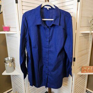 Woman Within Plus Size 1X 22/24, Long Sleeved, Button Down, Blue, Blouse